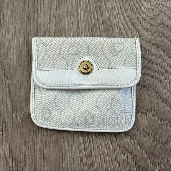 Vintage Christian Dior White Honeycomb Unisex Coin Case Pouch
